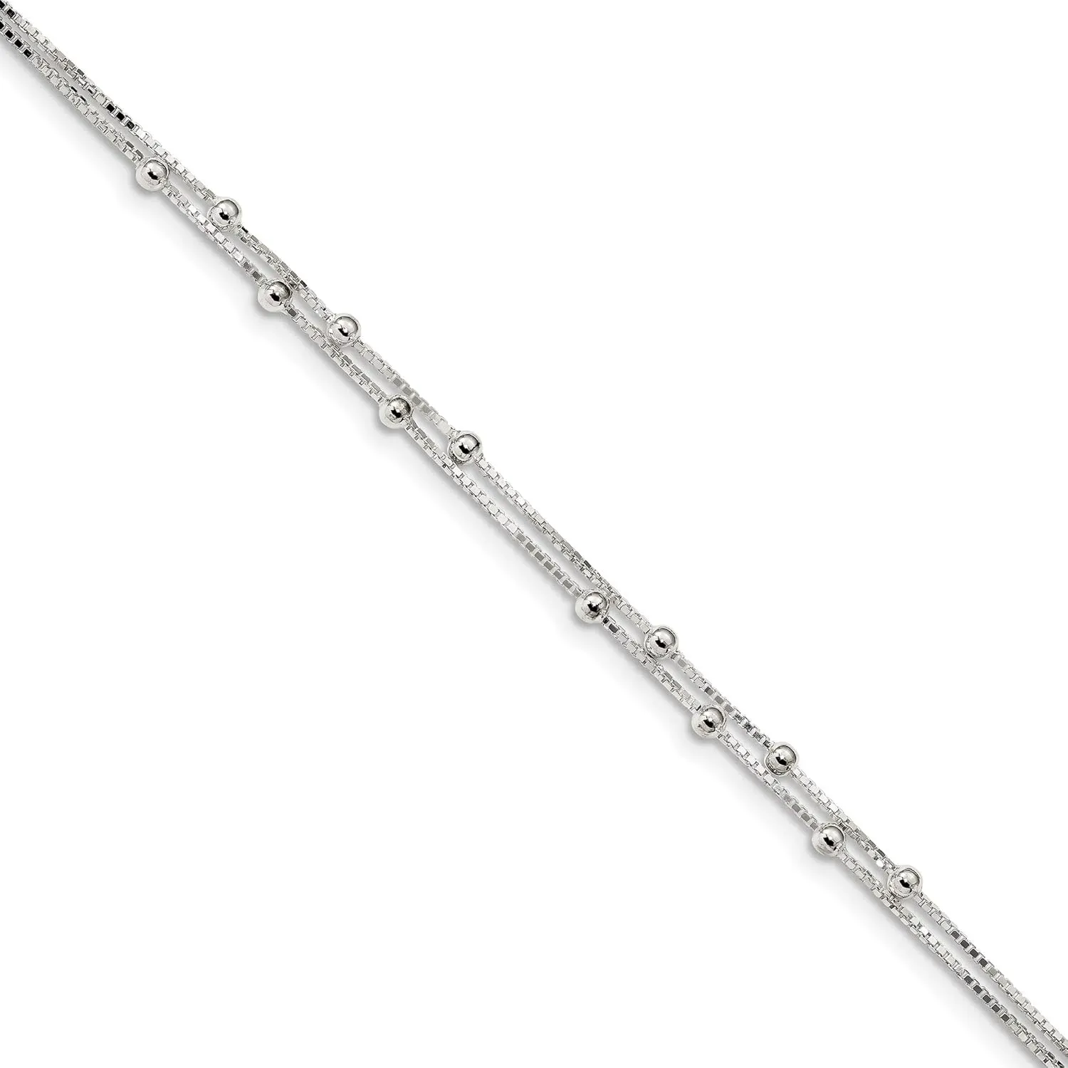 Bonyak Jewelry Sterling Silver Polished Beaded 2-Strand 9 inch Plus 1 inch ext. Anklet