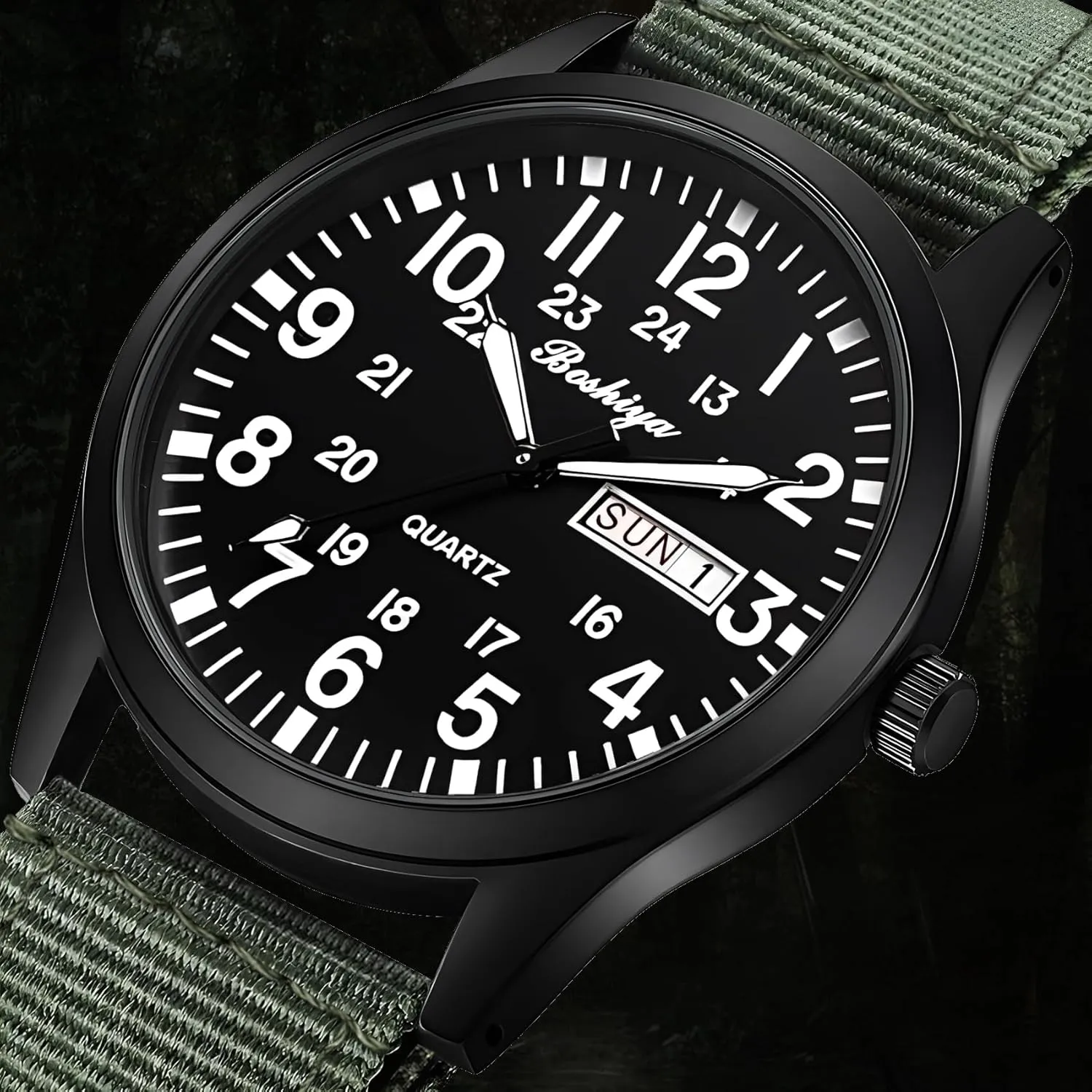 BOSHIYA Men's Military Tactical Field Watches Outdoor Sports/Work Watch Waterproof Analogue Quartz Watches Minimalist Lightweight Nylon Watch - Imported Japanese Movement/40mm Waterproof/Date Display