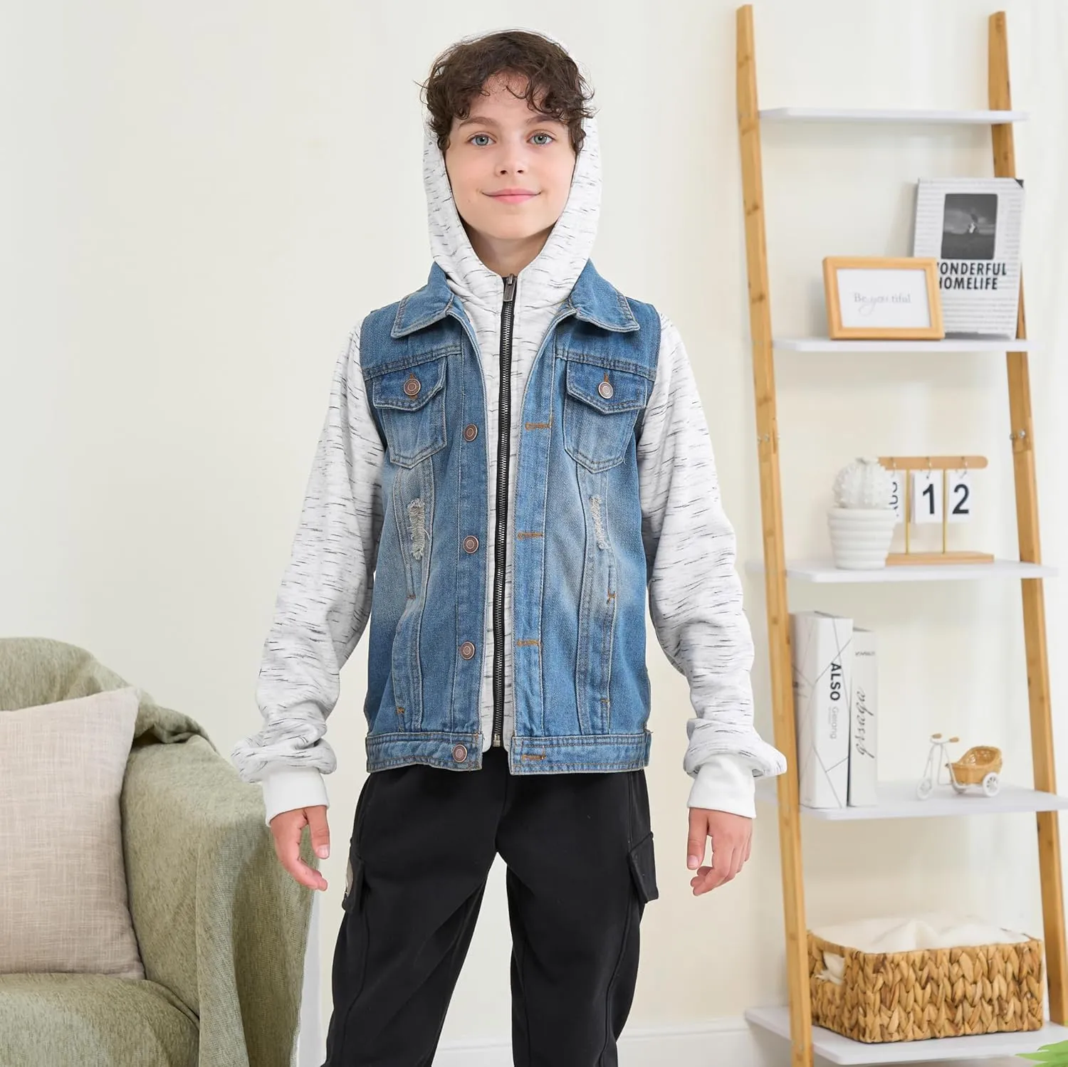 Boys' Denim Jacket Outerwear, 12M-14 Years