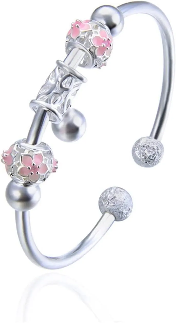 Bracelet New S990 Silver Jewelry Flower Beaded Bangles Lady Open Temperament Small Bell Bracelet Sterling Silver Bracelet