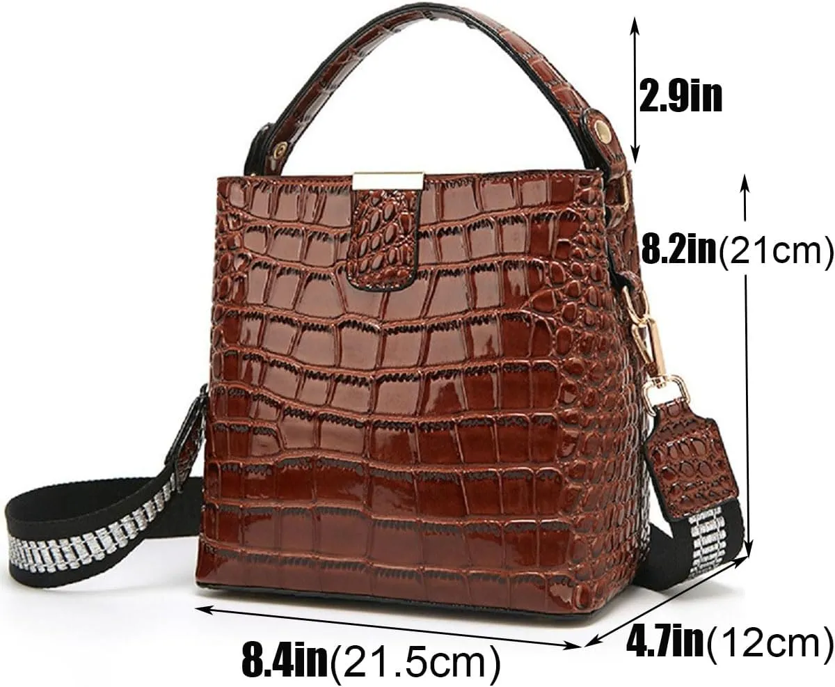 Bucket Bag and Purse For Women Shiny Patent Leather Hobo Bag and Zipper Shoulder Handbag Top Handle Satchel