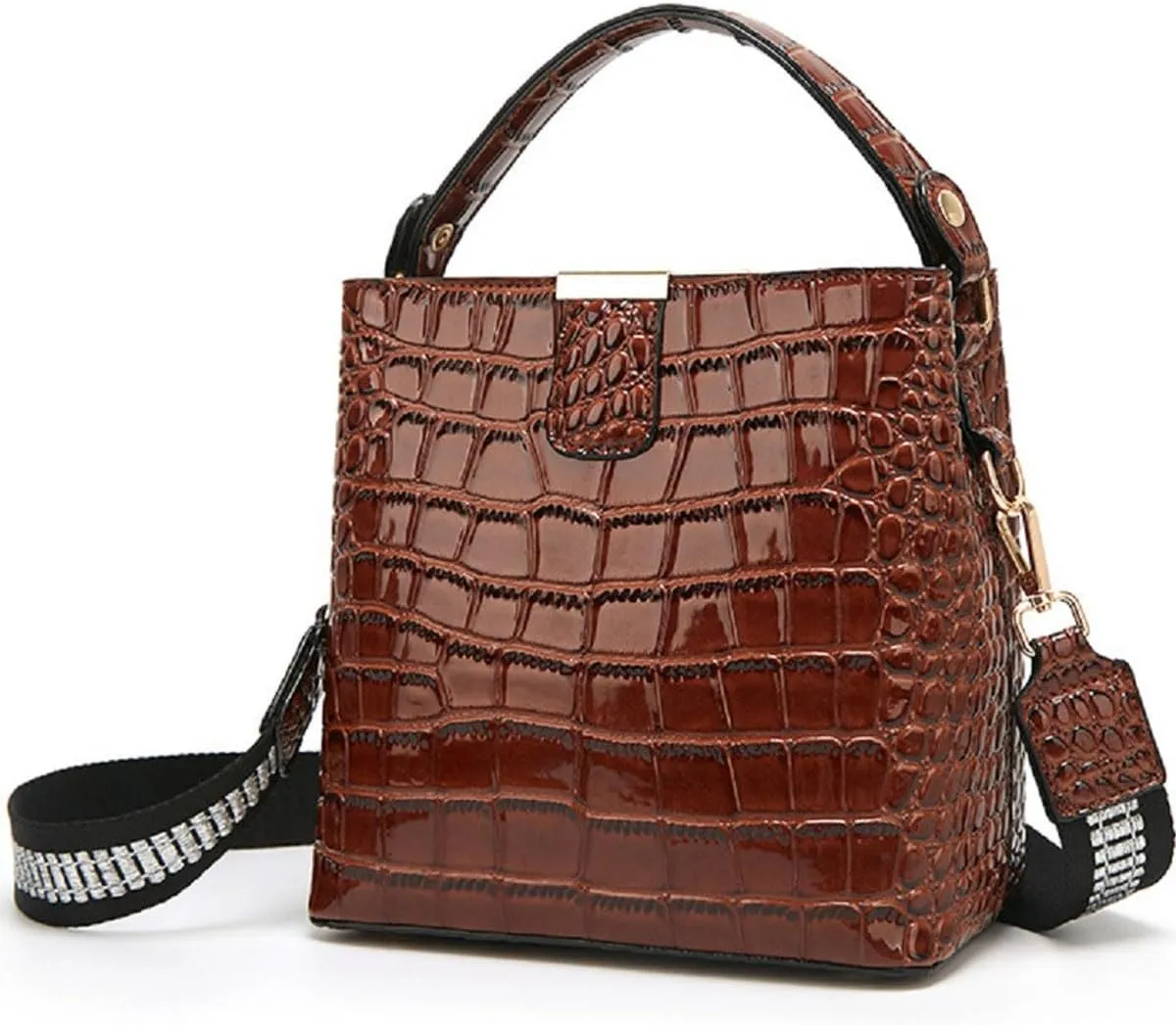 Bucket Bag and Purse For Women Shiny Patent Leather Hobo Bag and Zipper Shoulder Handbag Top Handle Satchel