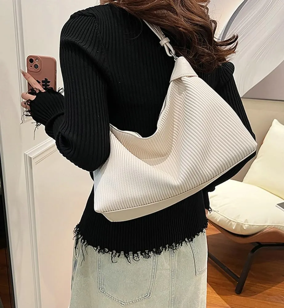 Bucket Bag for Women, Pleated Cloud Vertical Pattern Large Capacity Tote Bag Handbag Purse Crossbody Bag Shoulder Bag