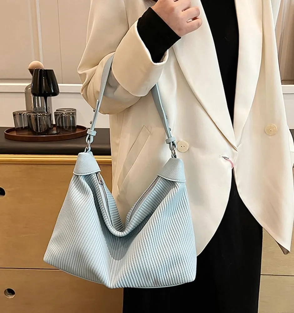 Bucket Bag for Women, Pleated Cloud Vertical Pattern Large Capacity Tote Bag Handbag Purse Crossbody Bag Shoulder Bag