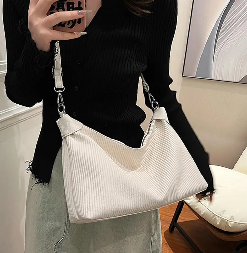 Bucket Bag for Women, Pleated Cloud Vertical Pattern Large Capacity Tote Bag Handbag Purse Crossbody Bag Shoulder Bag