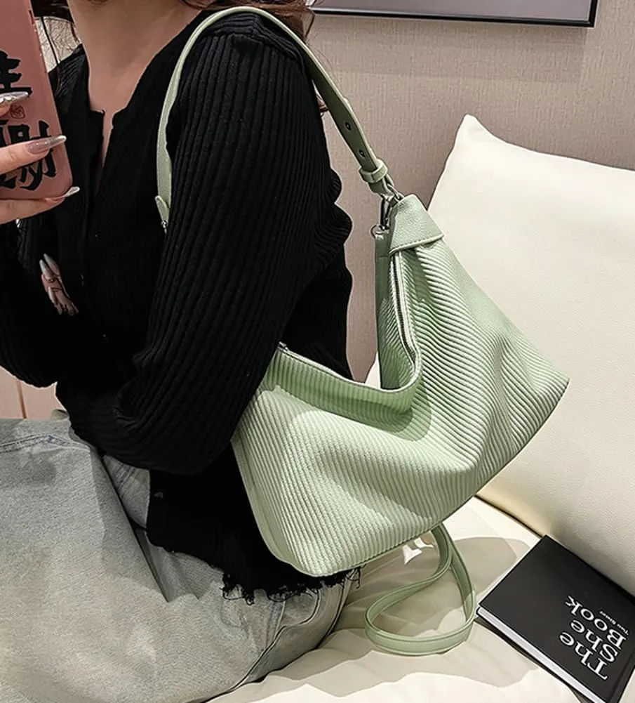 Bucket Bag for Women, Pleated Cloud Vertical Pattern Large Capacity Tote Bag Handbag Purse Crossbody Bag Shoulder Bag