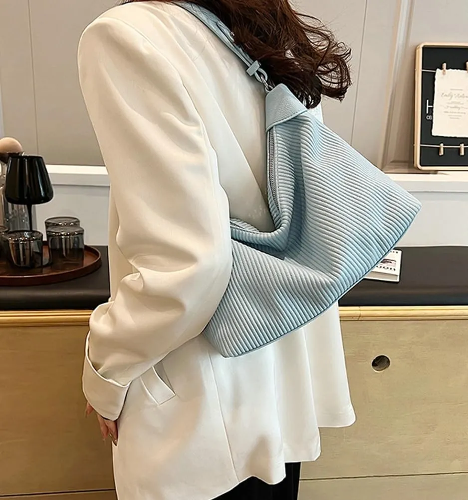 Bucket Bag for Women, Pleated Cloud Vertical Pattern Large Capacity Tote Bag Handbag Purse Crossbody Bag Shoulder Bag
