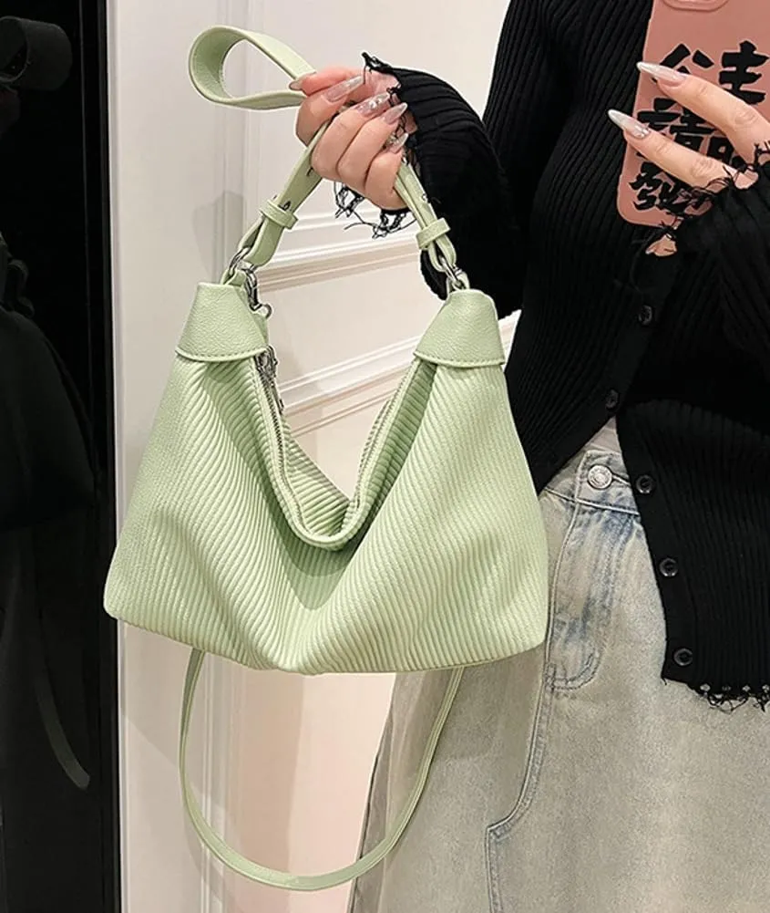 Bucket Bag for Women, Pleated Cloud Vertical Pattern Large Capacity Tote Bag Handbag Purse Crossbody Bag Shoulder Bag