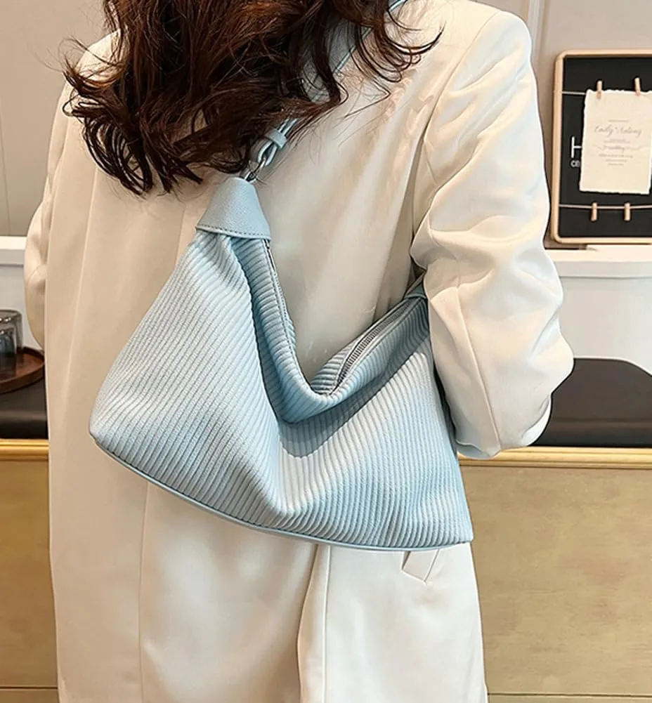 Bucket Bag for Women, Pleated Cloud Vertical Pattern Large Capacity Tote Bag Handbag Purse Crossbody Bag Shoulder Bag