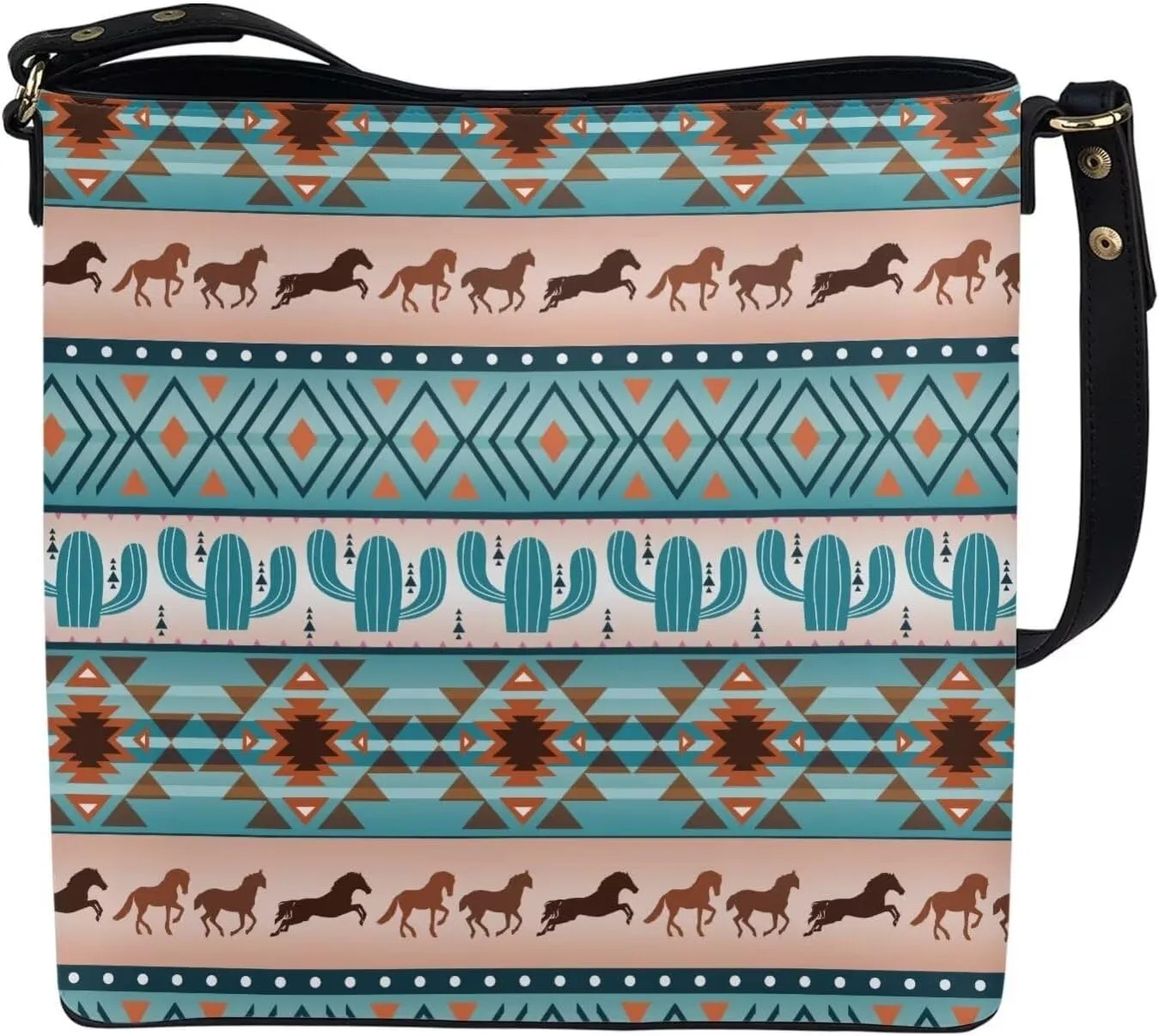Bucket Bag for Women Western Shoulder Purses Boho Aztec Satchel with Detachable Strap and Magnetic Snap
