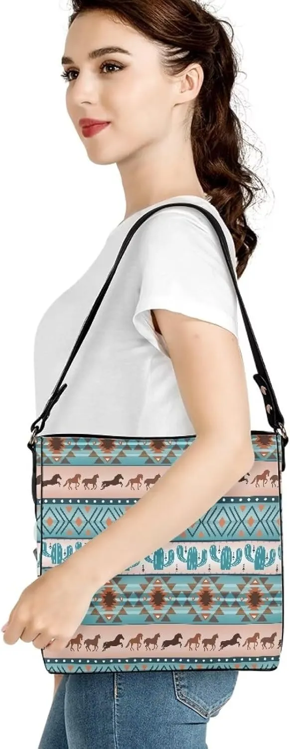 Bucket Bag for Women Western Shoulder Purses Boho Aztec Satchel with Detachable Strap and Magnetic Snap