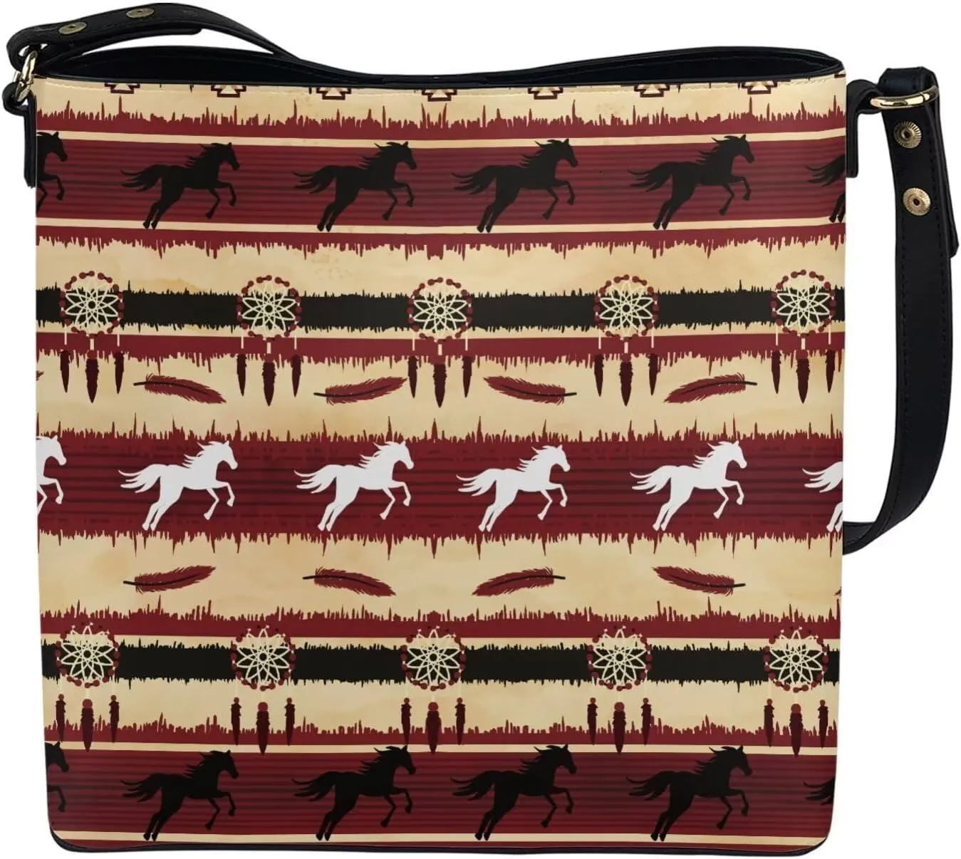 Bucket Bag for Women Western Shoulder Purses Boho Aztec Satchel with Detachable Strap and Magnetic Snap