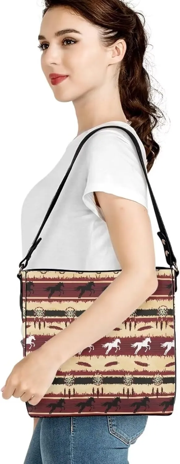 Bucket Bag for Women Western Shoulder Purses Boho Aztec Satchel with Detachable Strap and Magnetic Snap