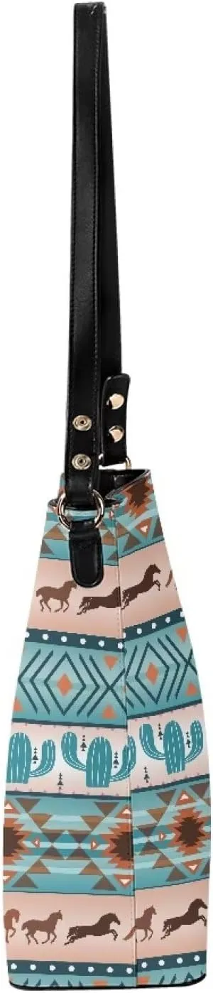 Bucket Bag for Women Western Shoulder Purses Boho Aztec Satchel with Detachable Strap and Magnetic Snap