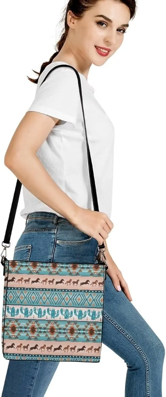 Bucket Bag for Women Western Shoulder Purses Boho Aztec Satchel with Detachable Strap and Magnetic Snap