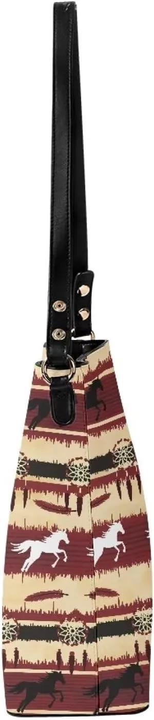 Bucket Bag for Women Western Shoulder Purses Boho Aztec Satchel with Detachable Strap and Magnetic Snap