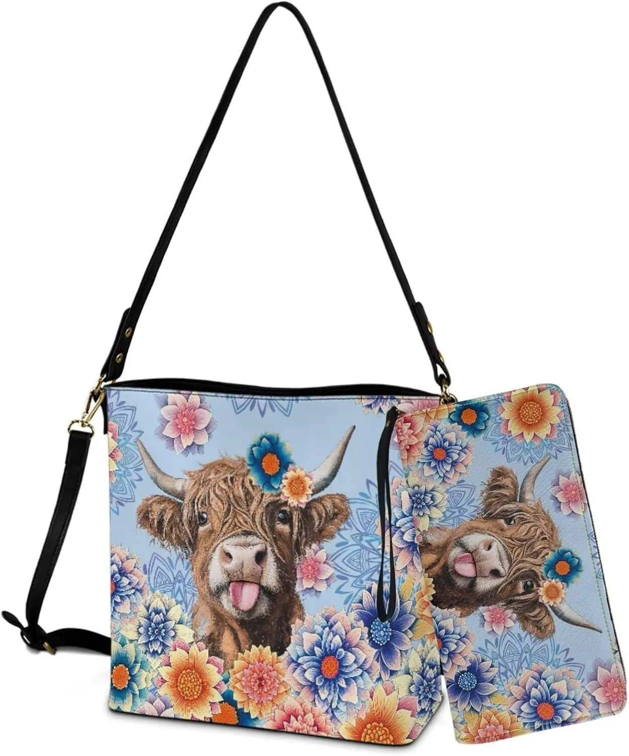 Bucket Crossbody Bag Set for Women Lady, Leather Purse and Wallet Set Large Bucket Bag with Wallet