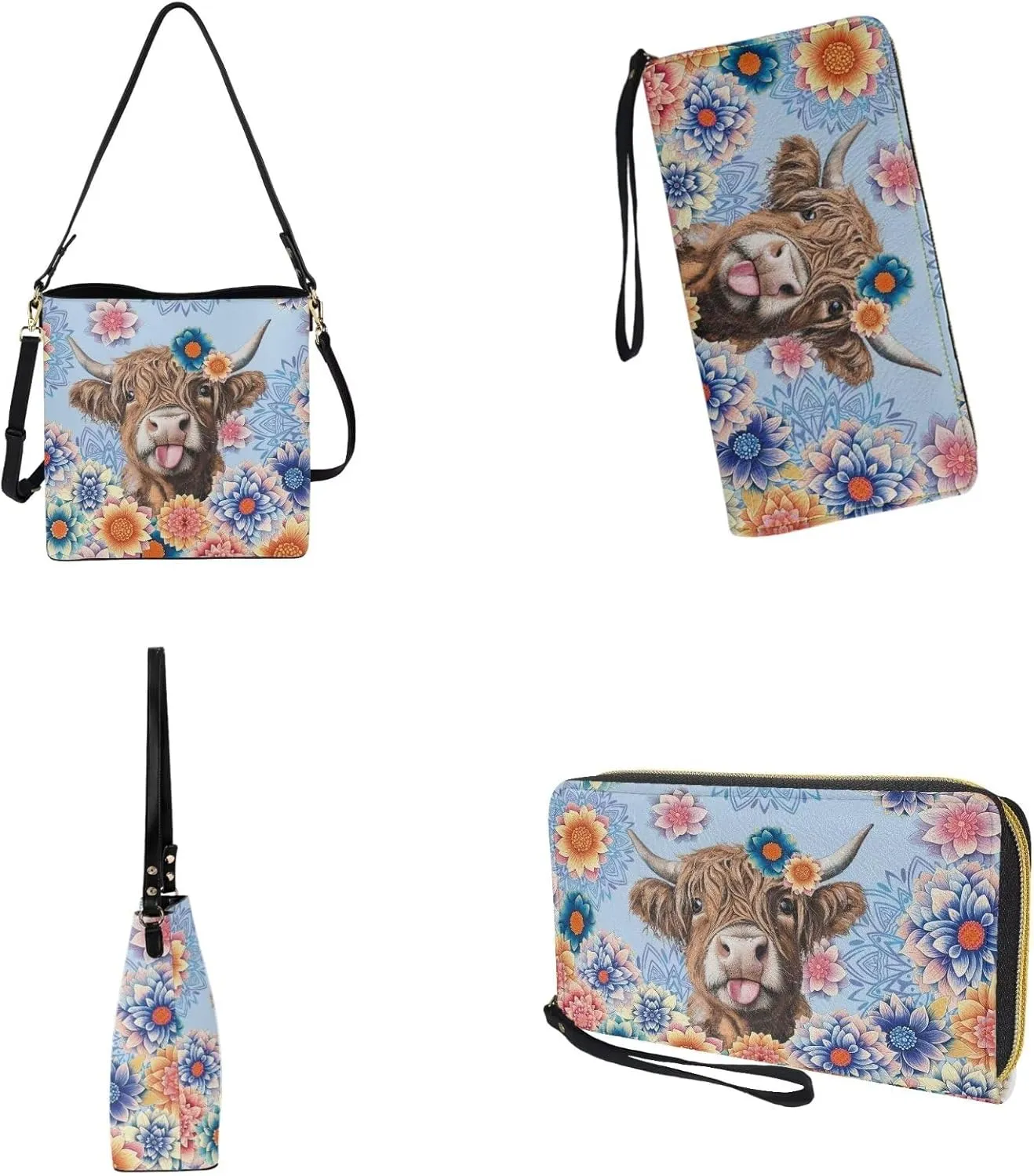 Bucket Crossbody Bag Set for Women Lady, Leather Purse and Wallet Set Large Bucket Bag with Wallet