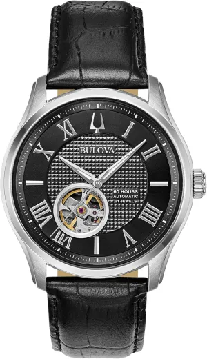 Bulova Men's Classic Wilton 3-Hand 21-Jewel Automatic Watch, 60 Hour Power Reserve, Luminous Hands, Open Aperture, Roman Numeral Markers Domed Sapphire Crystal, 43mm