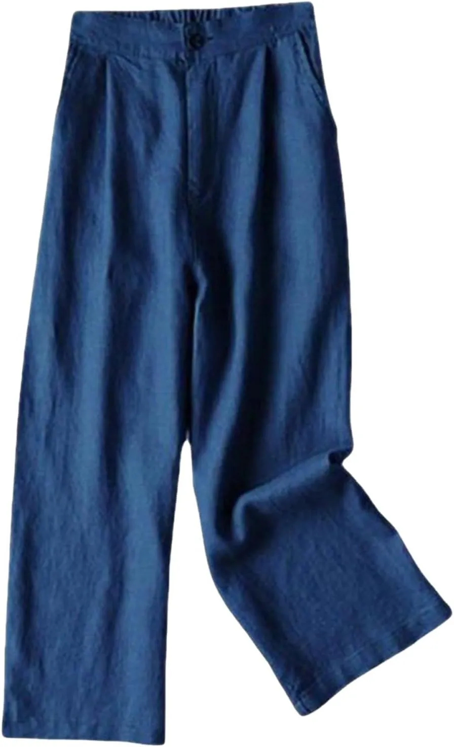 Business Casual Pants for Women Casual High Waist Wide Leg Straight Dressy Cotton Linen Pants Button Trousers