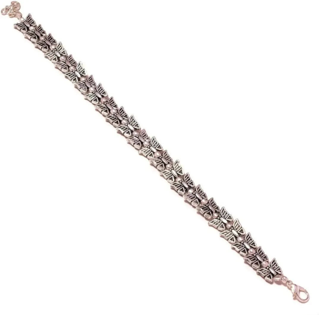 Butterfly Beaded Oxidized Engraved Antique Handmade Adjustable Anklet Bracelets for Men & Women