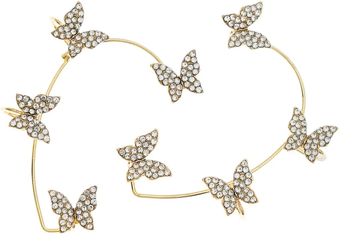 Butterfly Cuff Earrings Rhinestone Ear Cuffs for Women and Wraps Fashion Show Accessory Wedding Jewelry