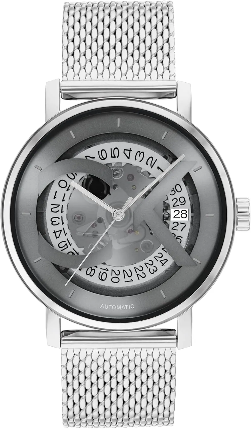 Calvin Klein Iconic Men's Automatic Watch - Stainless Steel with Exhibition Case-Back and Mesh Bracelet - Water Resistant to 3ATM/30 Meters - Premium Fashion Timepiece - 40mm