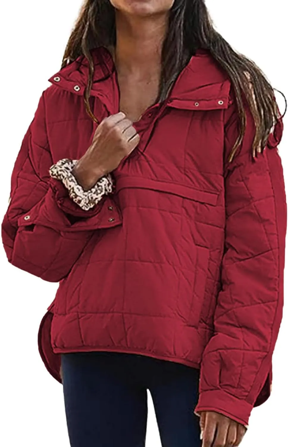 Canbebig Lightweight Puffer Jacket Women Quilted Pullover Puffer Jacket Packable Down Coat Oversized Hoodies Warm Winter Coat
