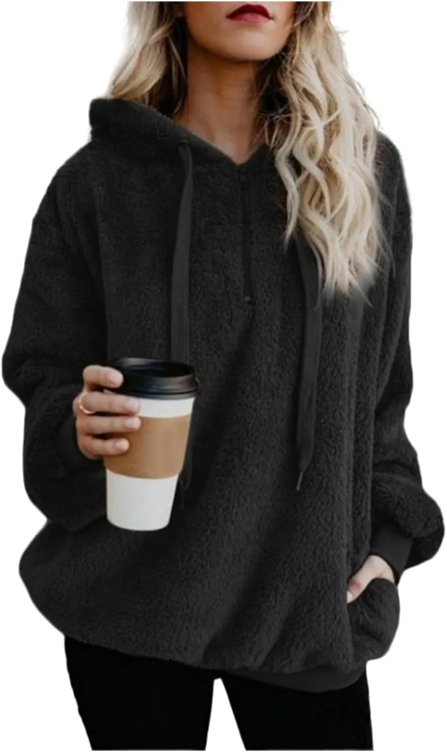 Canbebig Sherpa Hoodies for Women Oversized Fuzzy Fleece Pullover Sweatshirt Winter Warm Athletic Coat Outerwear with Pockets