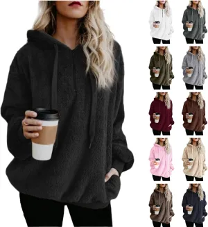 Canbebig Sherpa Hoodies for Women Oversized Fuzzy Fleece Pullover Sweatshirt Winter Warm Athletic Coat Outerwear with Pockets