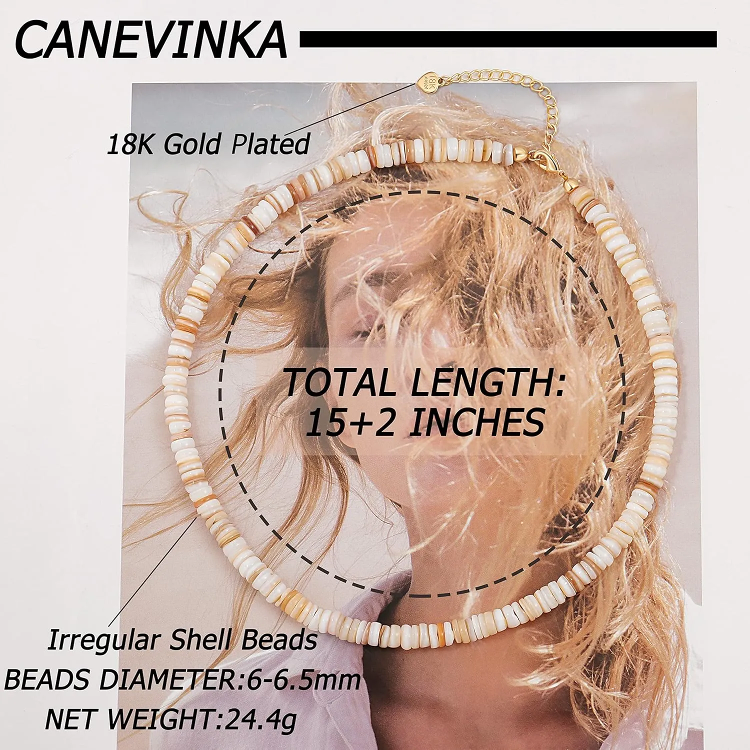 CANEVINKA Bohemian Beaded Choker Necklace 18K Gold Plated Bead Pendant Necklace Vintage Handmade Jewelry for Women