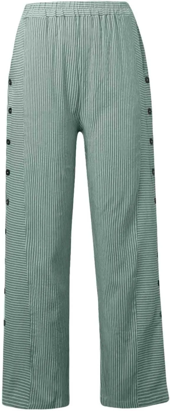 Capri Lounge Pants For Women Plus Size Loose Fitting High Waist Striped Drawstring Pants Wide Leg Cropped Trouser