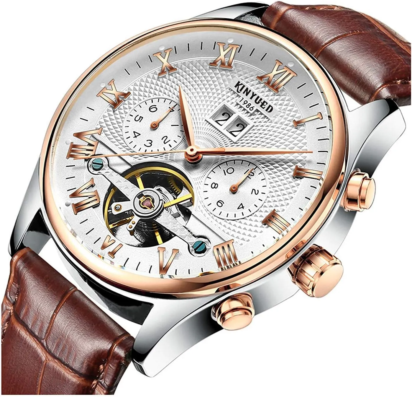 carlien Men's Self-Wind Tourbillon Mechanical Watches Water Resistant Automatic Skeleton Wristwatches