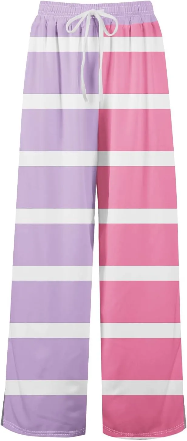 Casual Pants for Women Casual Elastic Waist 2025 Trendy Summer Floral Baggy Palazzo Bottoms
