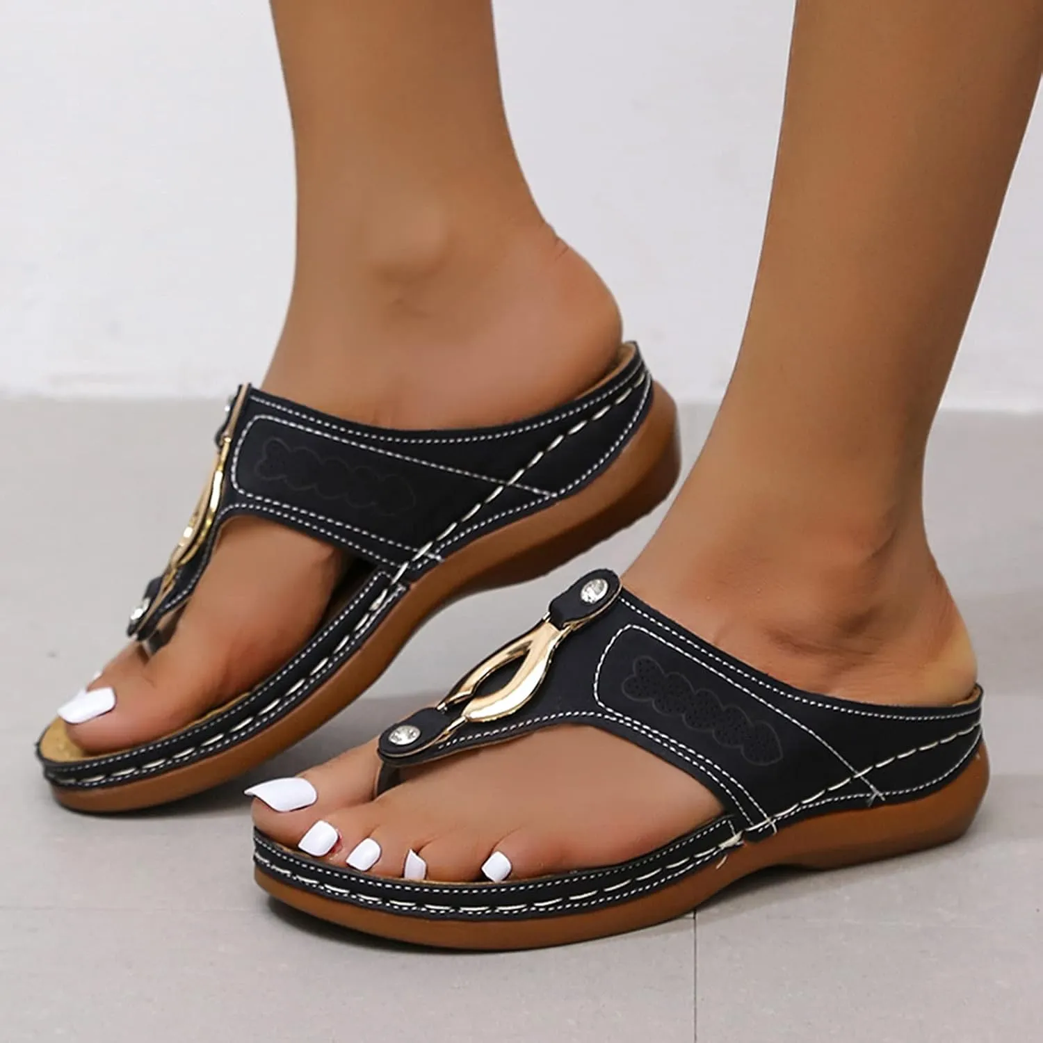 Cathalem Orthopedic Sandals for Women, Womens Fashion Flip Flops Wedge Platform Beach Shoes Dressy Summer Orthotic Flip Flops