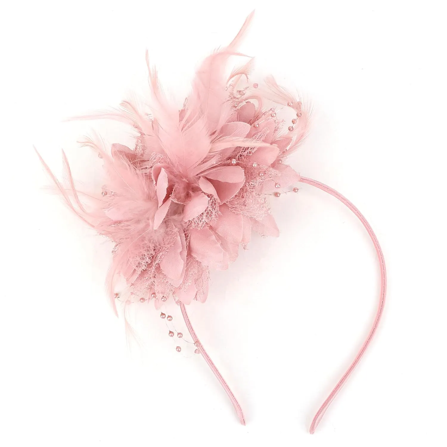 CAVETEE Fascinators for Women Tea Party, Pink Fascinators Hats Flower Feathers Headband for Women