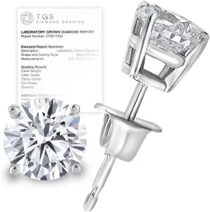 Certified 1/4-3.0 Carat Lab Grown Diamond Earrings in 14K Gold, Premium Collection of Diamond Stud Earrings for Women and Men, Quality Studs in Exceptional Color/Clarity