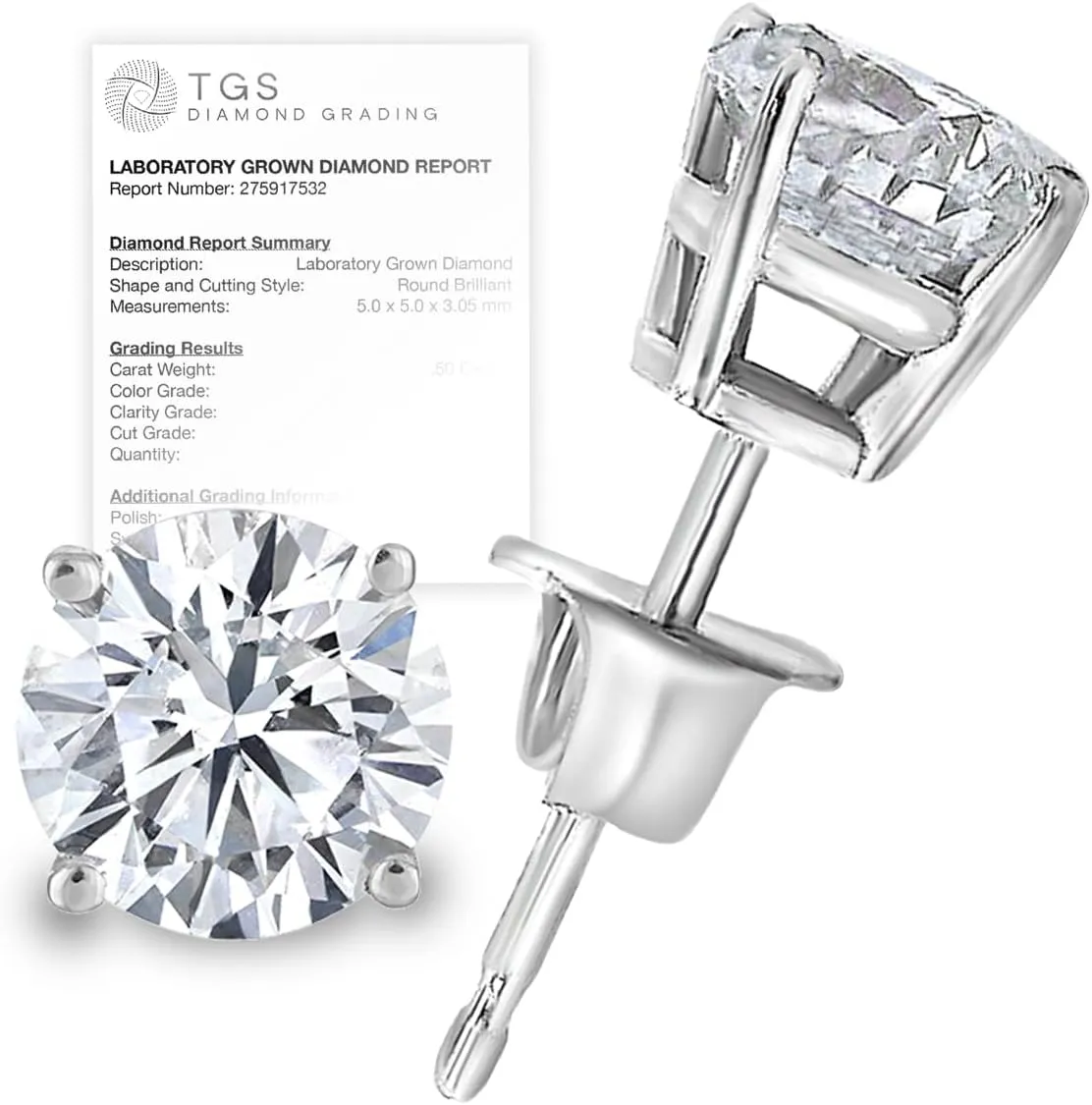 Certified 1/4-3.0 Carat Lab Grown Diamond Earrings in 14K Gold, Premium Collection of Diamond Stud Earrings for Women and Men, Quality Studs in Exceptional Color/Clarity