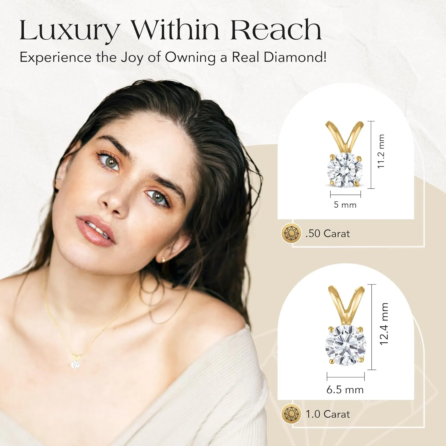 Certified Diamond Necklace for Women - Lab Grown Solitaire Necklace with Solid 14K Gold Chain, Stunning Lab Diamond Pendant in 1/2-1.0 Carat, Premium Signature Jewelry Collection
