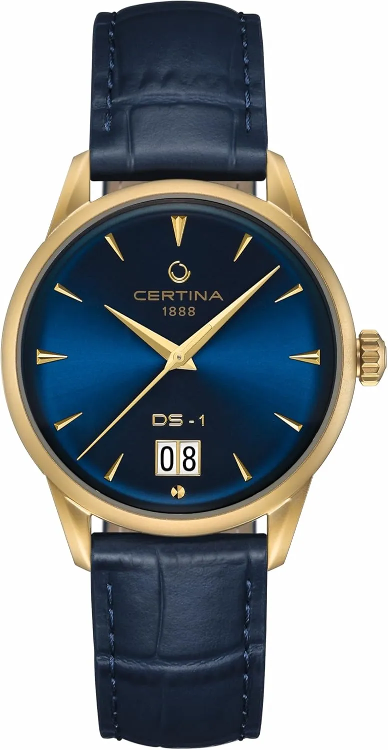 Certina, Mens, DS 1, 41, mm, Leather, Automatic, Powermatic 80, Nivachron, Big Date, Watch, Blue, Leather, C0294263604100