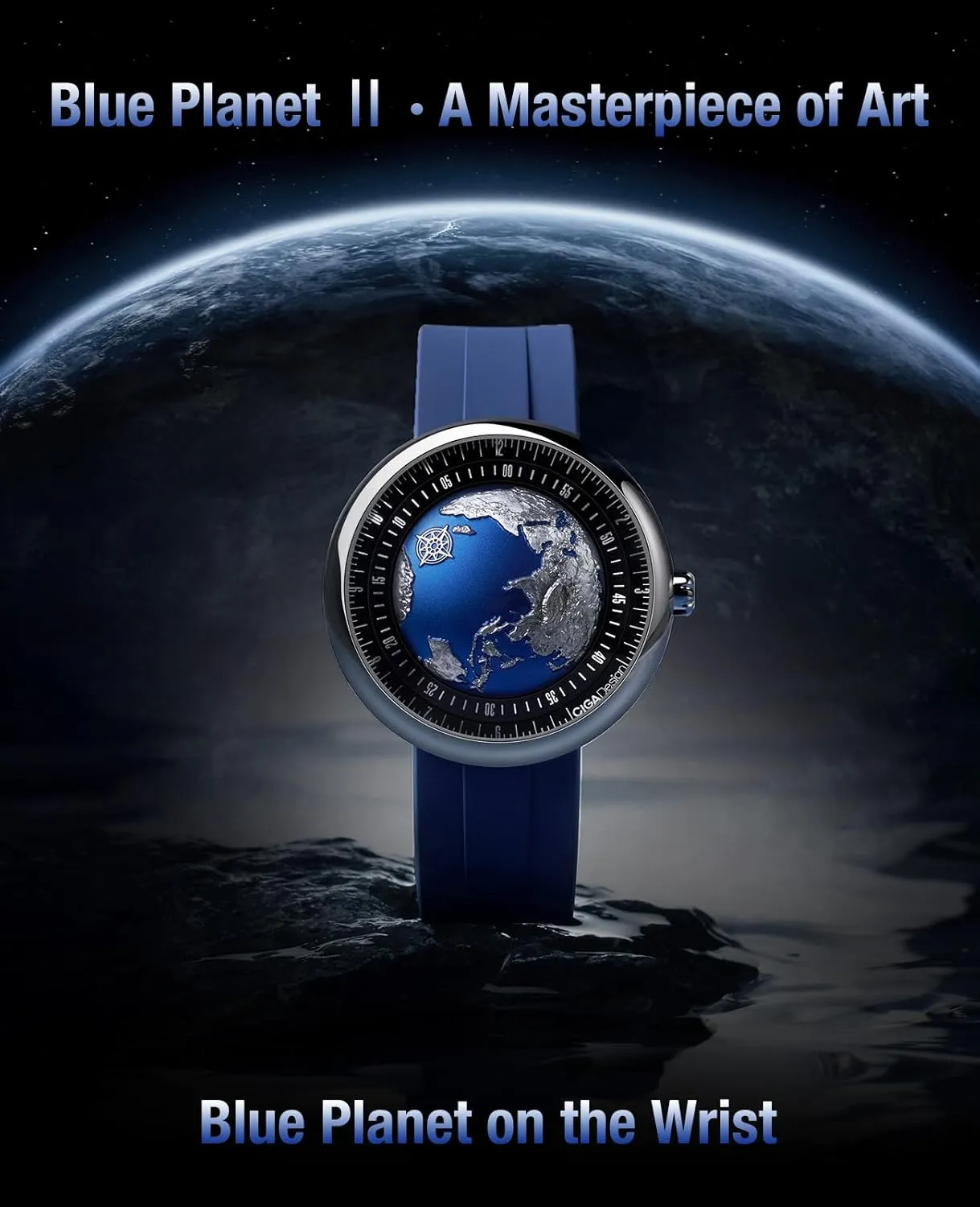 CIGA Design Mechanical Automatic Watch Blue Planet U Series Stainless Steel/Titanium/Ceramics Case Sapphire Crystal Fluororubber/Ceramics Strap Watches Gifts for Men and Women