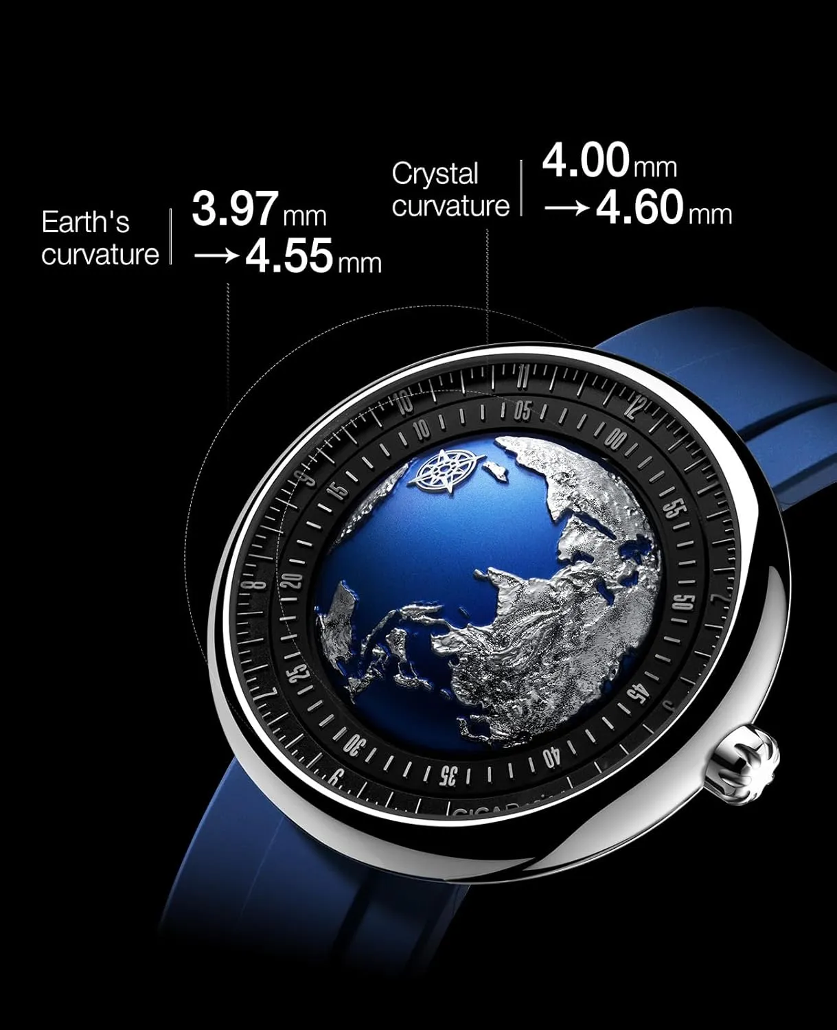 CIGA Design Mechanical Automatic Watch Blue Planet U Series Stainless Steel/Titanium/Ceramics Case Sapphire Crystal Fluororubber/Ceramics Strap Watches Gifts for Men and Women