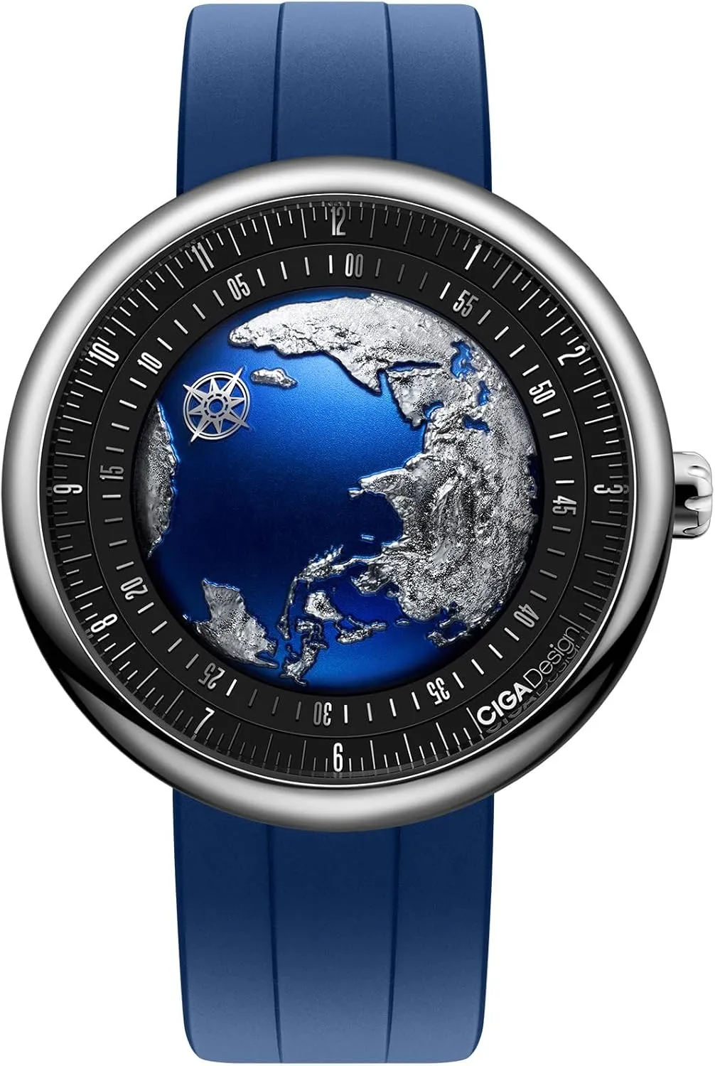 CIGA Design Mechanical Automatic Watch Blue Planet U Series Stainless Steel/Titanium/Ceramics Case Sapphire Crystal Fluororubber/Ceramics Strap Watches Gifts for Men and Women