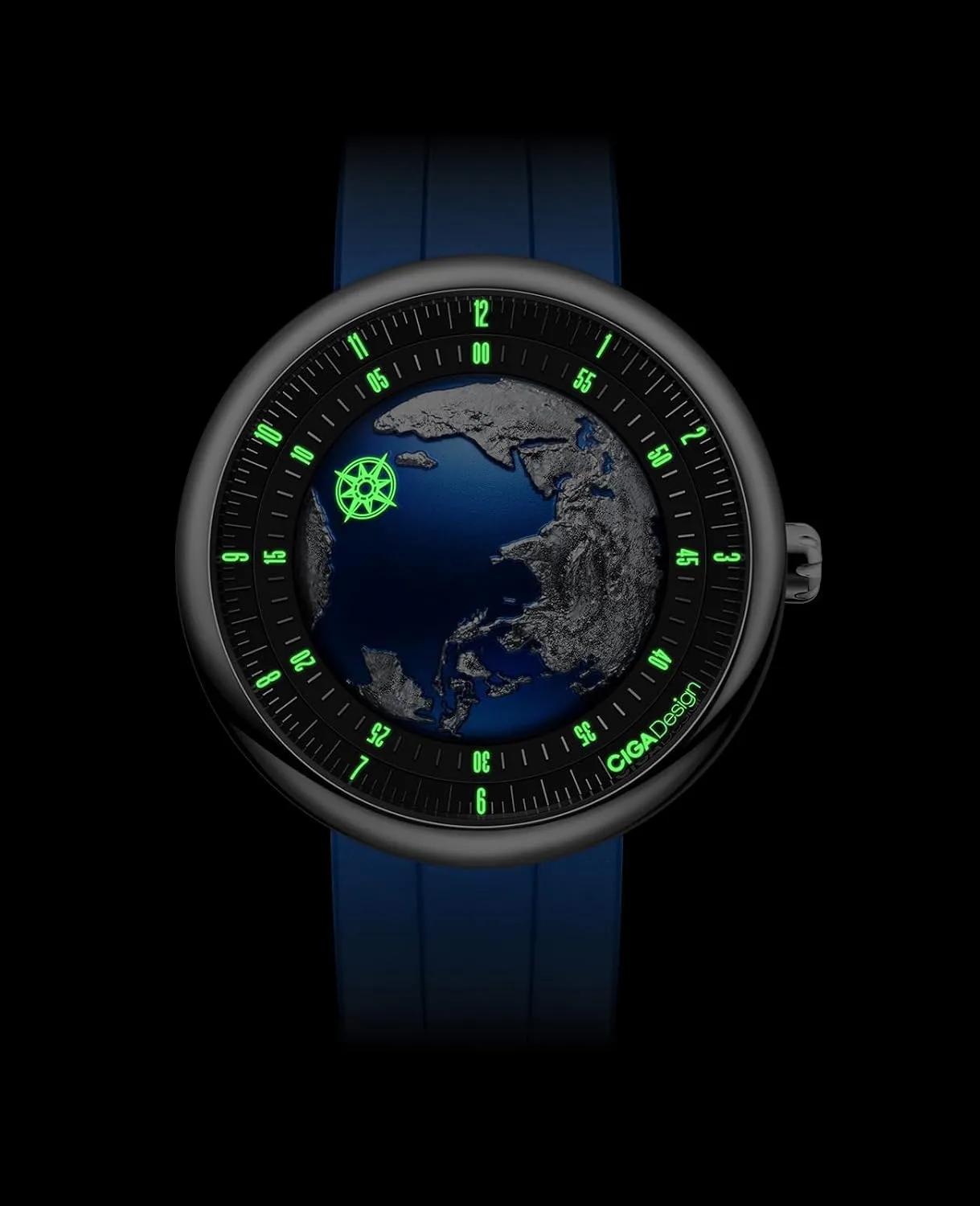 CIGA Design Mechanical Automatic Watch Blue Planet U Series Stainless Steel/Titanium/Ceramics Case Sapphire Crystal Fluororubber/Ceramics Strap Watches Gifts for Men and Women