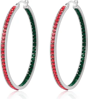CiNily Mult-colors Crystal Stainless Steel Hoop Earring for Women Hypoallergenic Jewelry for Sensitive Ears Large Big Hoop Earrings 2"