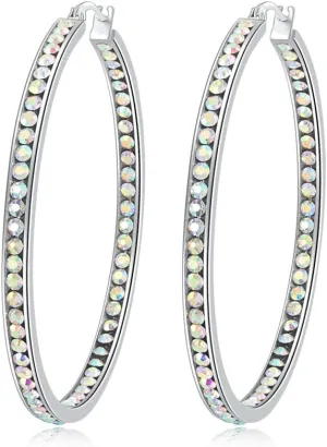 CiNily Mult-colors Crystal Stainless Steel Hoop Earring for Women Hypoallergenic Jewelry for Sensitive Ears Large Big Hoop Earrings 2"