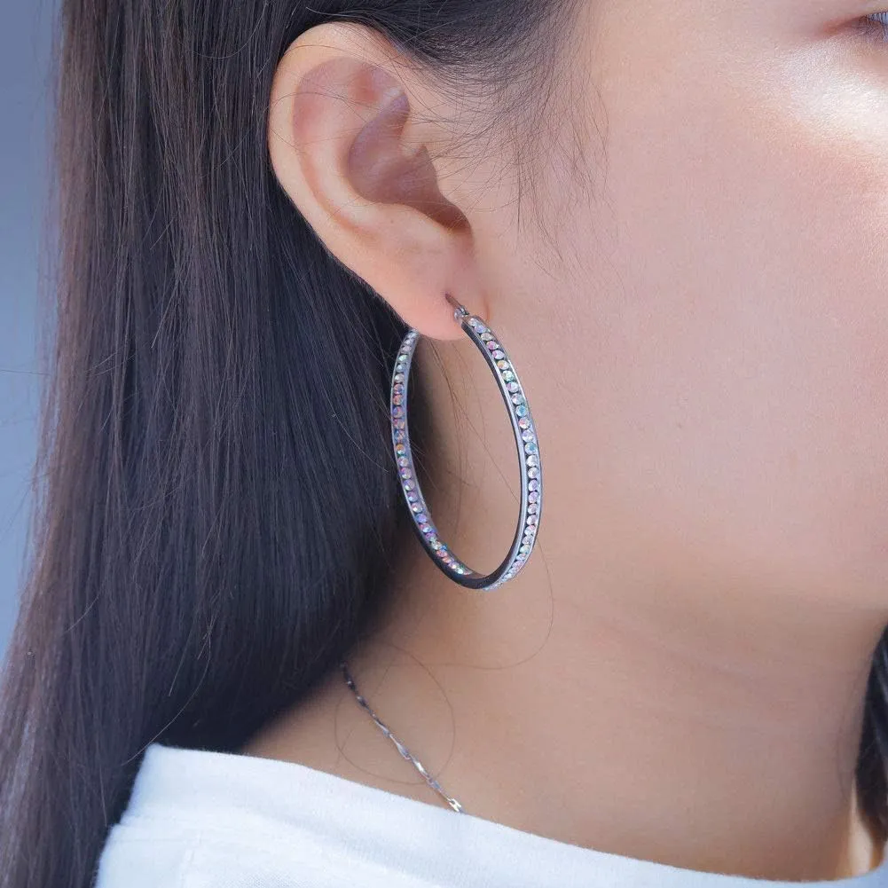 CiNily Mult-colors Crystal Stainless Steel Hoop Earring for Women Hypoallergenic Jewelry for Sensitive Ears Large Big Hoop Earrings 2"
