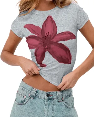 Cioatin Women Y2K Short Sleeve Flower Graphic Baby Tee Shirt Vintage Aesthetic Floral Print Summer Crop Tshirt Tops