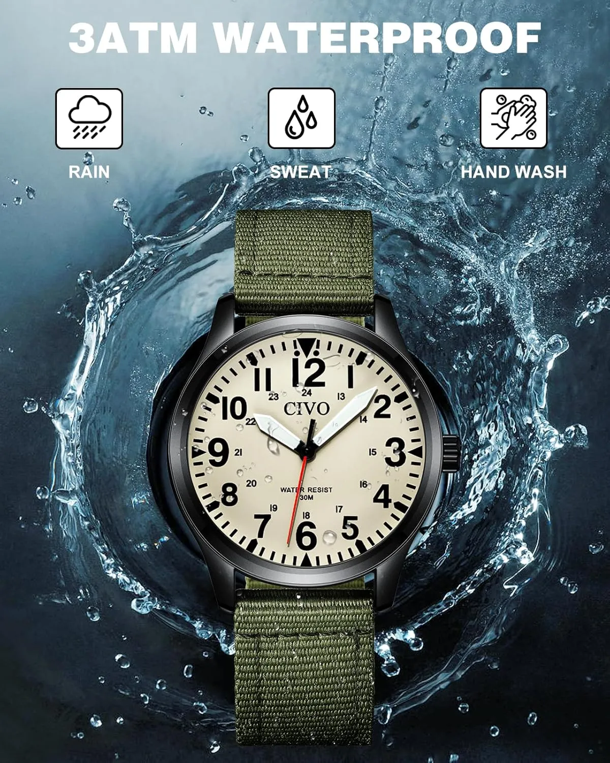 CIVO Military Watch for Men Waterproof: Analog Mens Watches Classic- Field Wrist Watches for Man