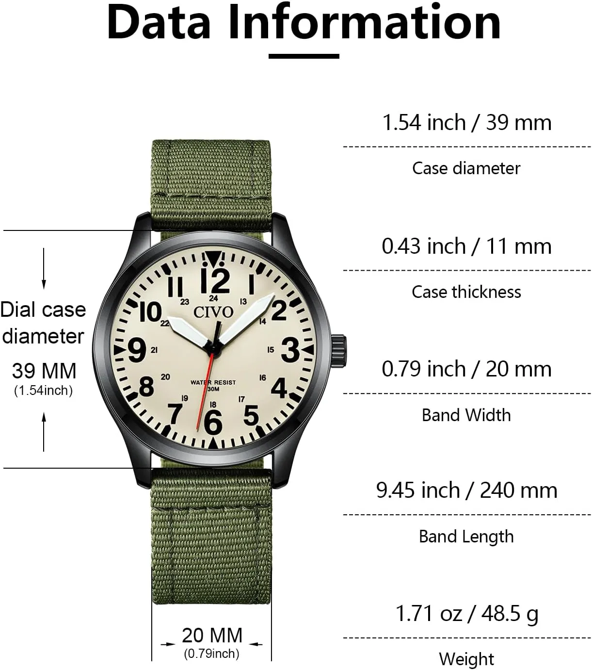 CIVO Military Watch for Men Waterproof: Analog Mens Watches Classic- Field Wrist Watches for Man